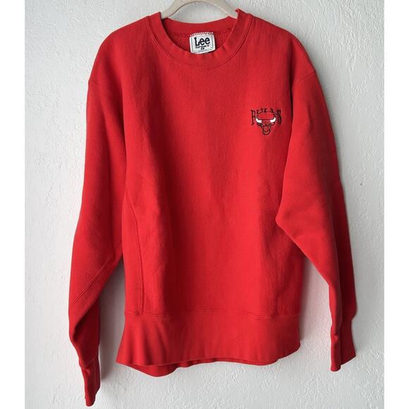 Vintage Chicago Bulls Sweatshirt Lee Nutmeg Mills Embroidered Red Large USA 90s - Picture 2 of 16